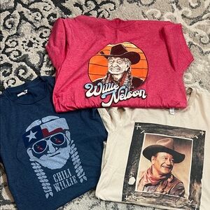 Graphic T-Shirts Set of 3- Willie Nelson, John Wayne